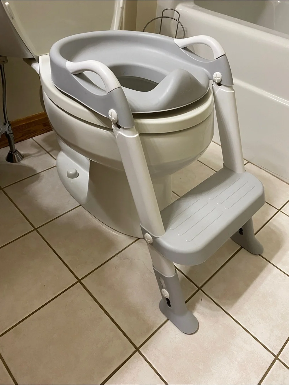 Gray Toddler Potty Seat with Step Stool and Handles